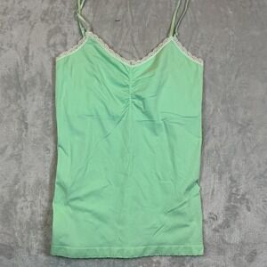 Victoria's Secret XL Green Cami Top Lace Trim Shelf Bra Ruched Tank Top